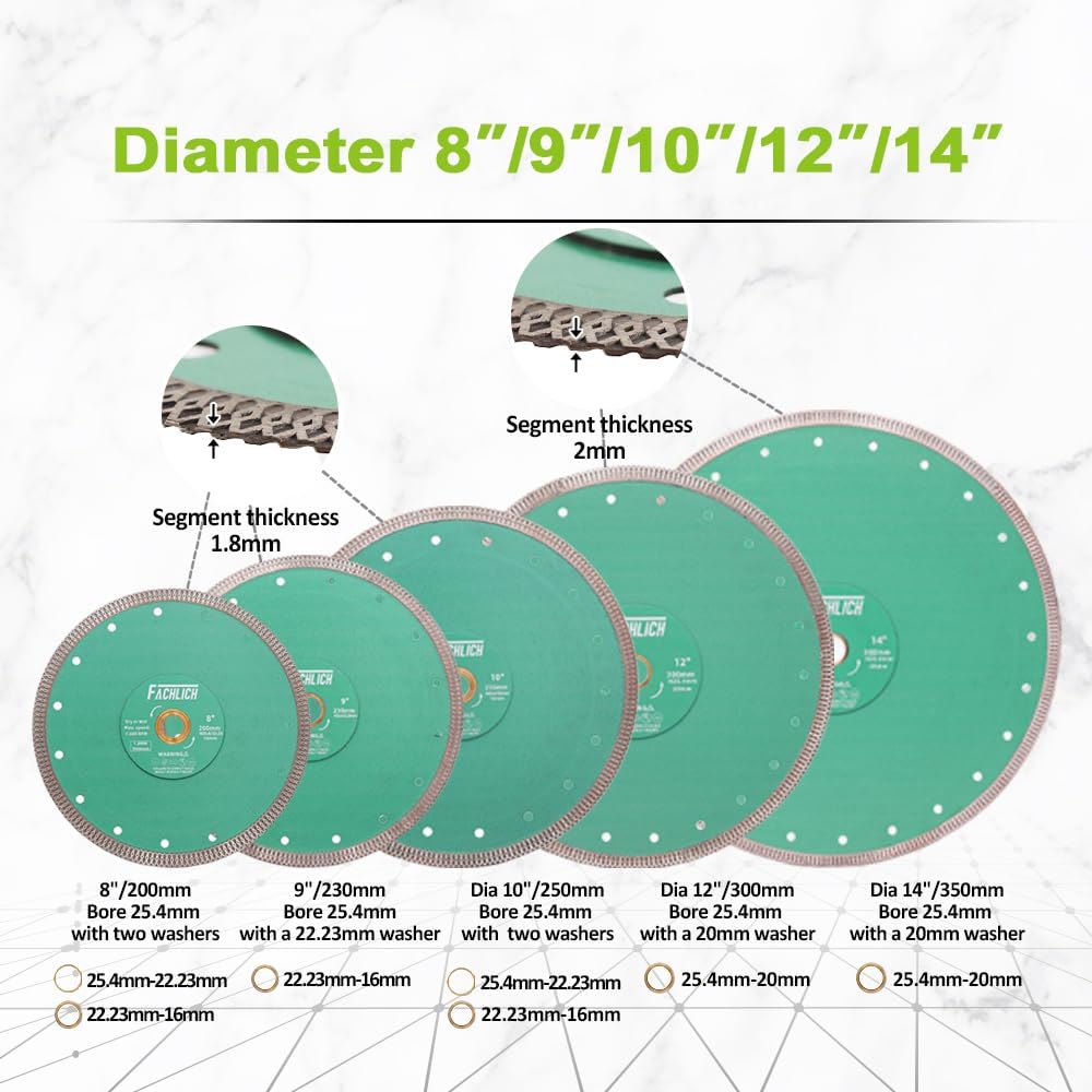 FACHLICH Diamant-Trennscheibe 250mm Turbo Mesh Diamantklinge mit X Felgensegment für Hart Keramik Po
