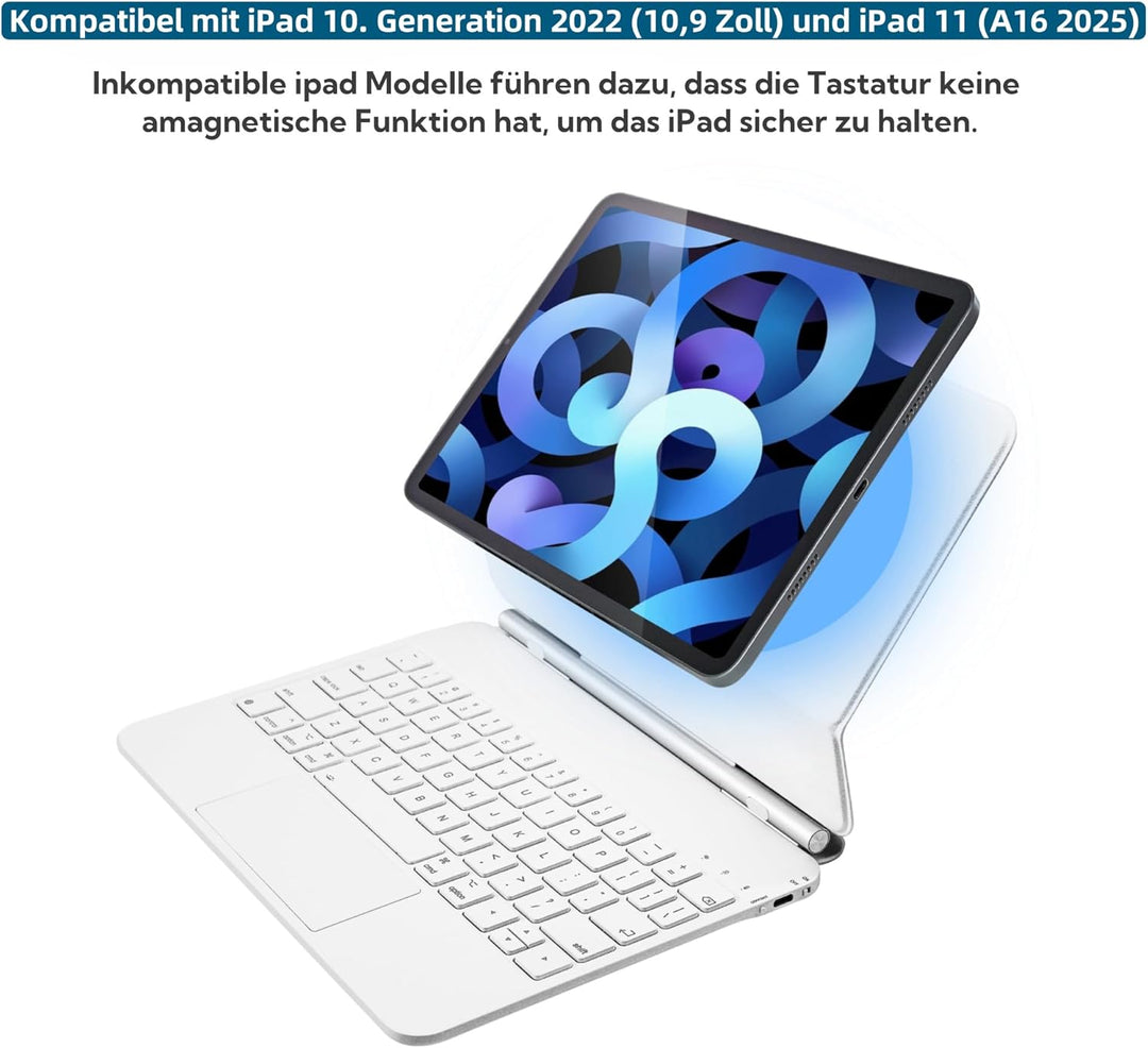 Magic Keyboard Hülle für iPad 10. Generation 2022 10,9 Zoll und iPad 11. A16 2025, Magnetische Tasta