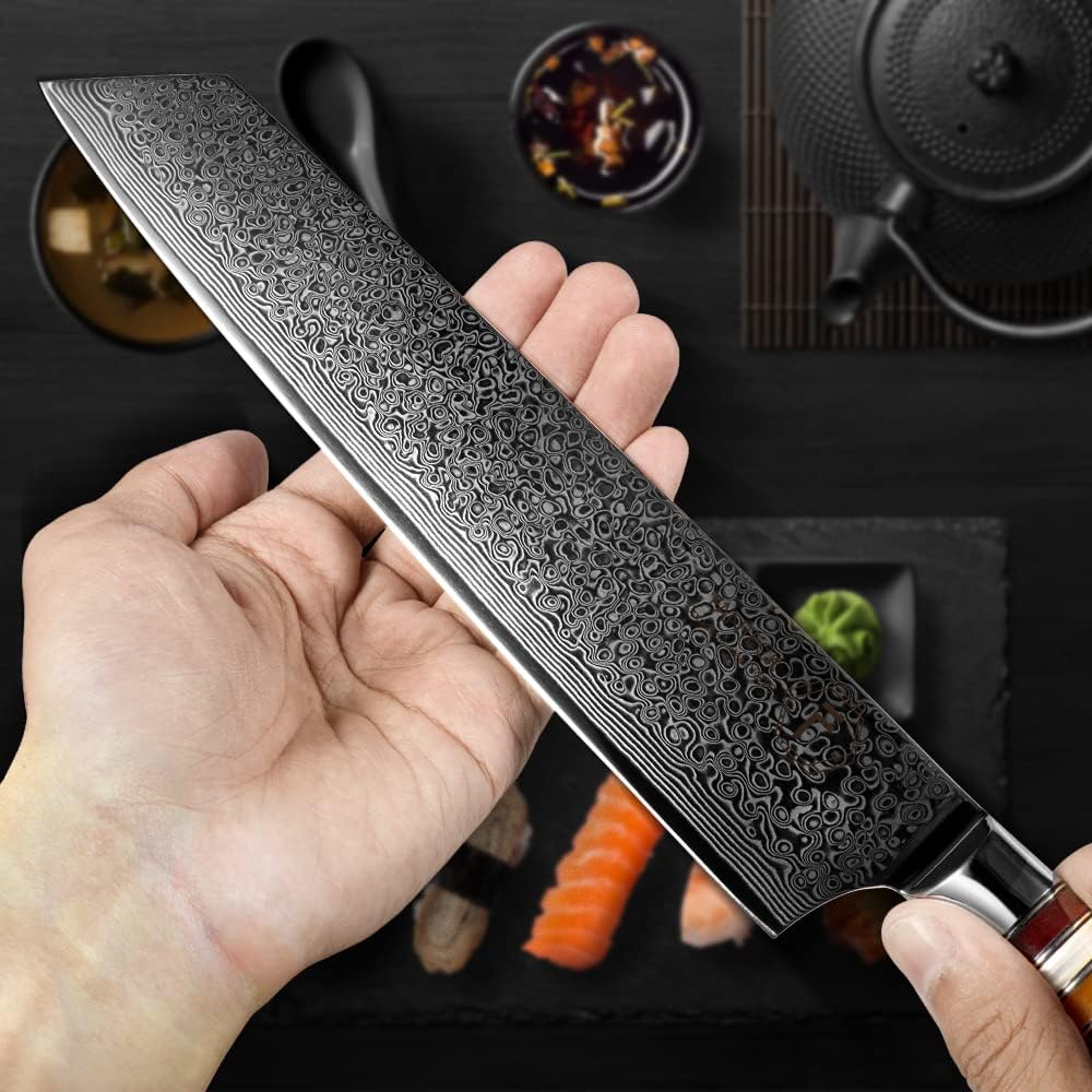 FANTECK 24cm Kiritsuke Damastmesser Kochmesser Scharf Profi Chefmesser Fleisch Obst Gyuto Allzweckme
