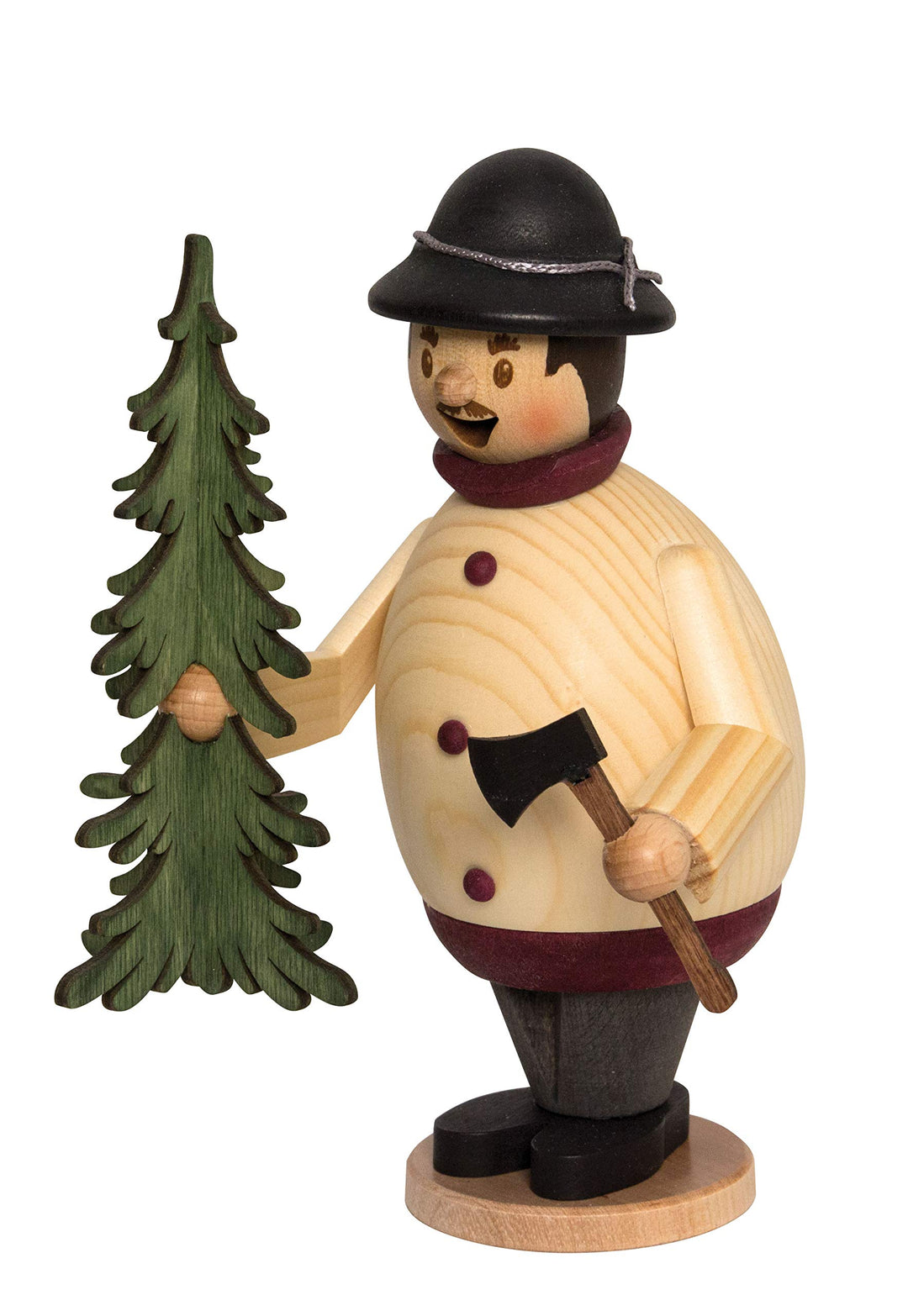 Drechslerei Kuhnert - Rauchmann/Räucherfigur aus Holz - Max als Weihnachtsbaumverkäufer - 16cm Höhe