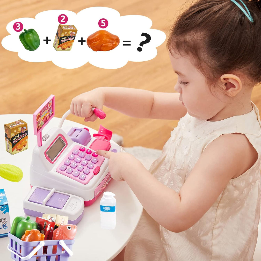 BUYGER Elektronische Kasse Kaufladen Kinder, Spielkasse Kinder mit Scanner und Sound, Kinderkasse mi