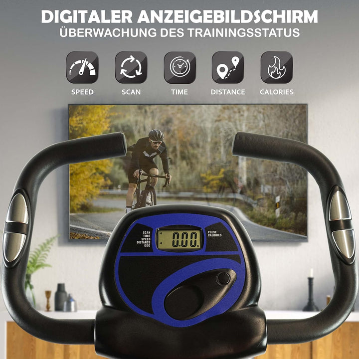 Fjoerdesports faltbarer Fahrradtrainer, Heimtrainer, Fitnessfahrrad LCD Trainingscomputer, klappbare