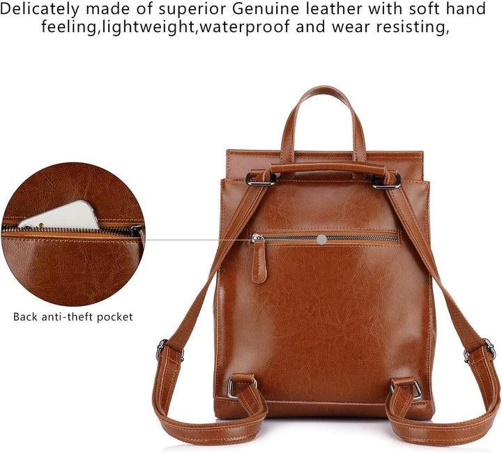 Realer Echtes Leder Rucksäcke Geldbörsen für Frauen Schultertasche Braun, Braun
