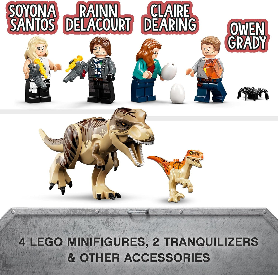LEGO 76948 Jurassic World T. Rex & Atrociraptor: Dinosaurier-Ausbruch, Set mit LKW und 4 Minifiguren