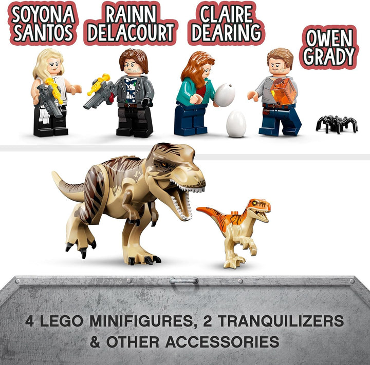 LEGO 76948 Jurassic World T. Rex & Atrociraptor: Dinosaurier-Ausbruch, Set mit LKW und 4 Minifiguren