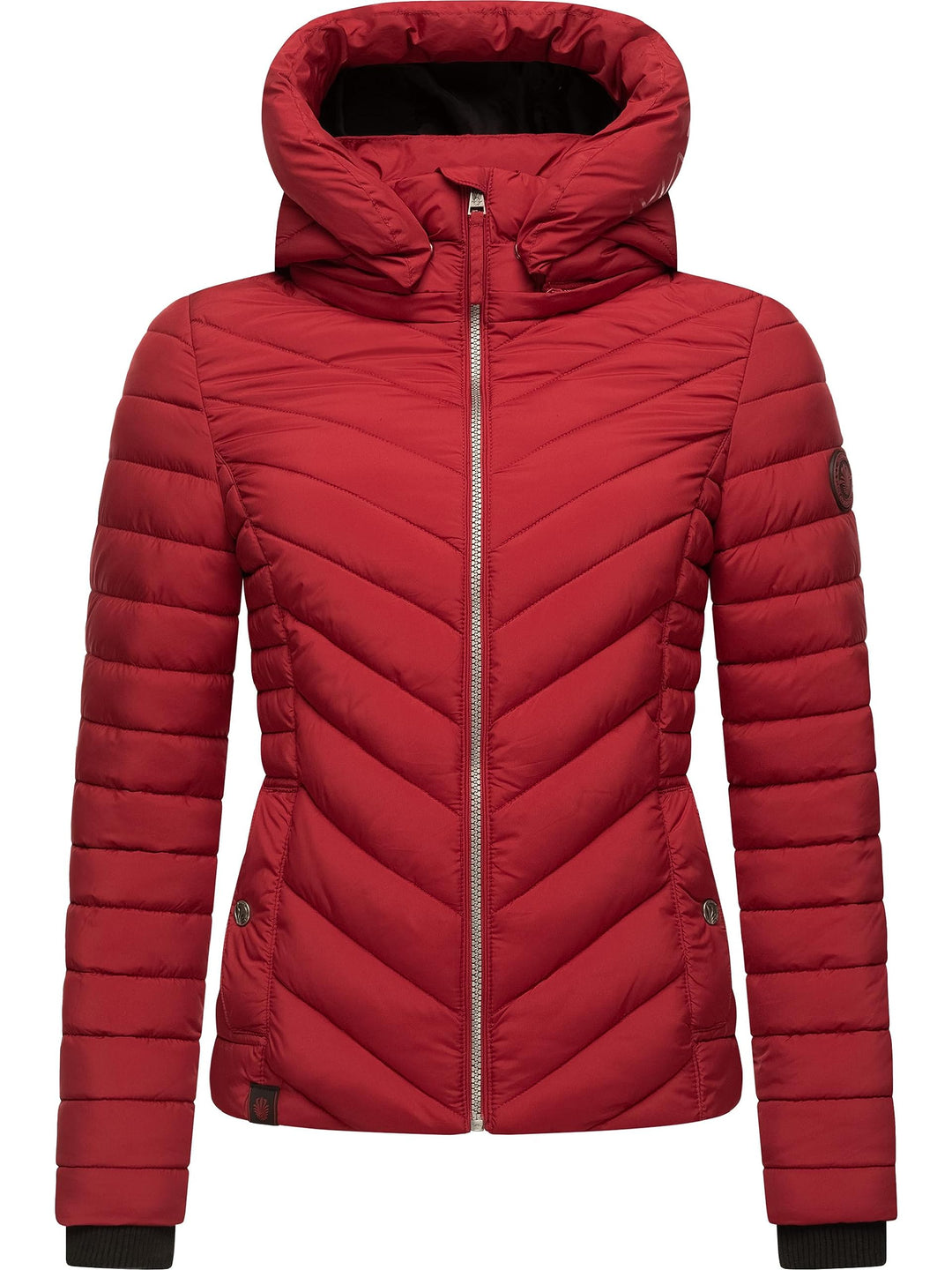 MARIKOO Damen Übergangsjacke leichte Steppjacke kurz mit Abnehmbarer Kapuze Kagomee XS-XXL S Dark Re