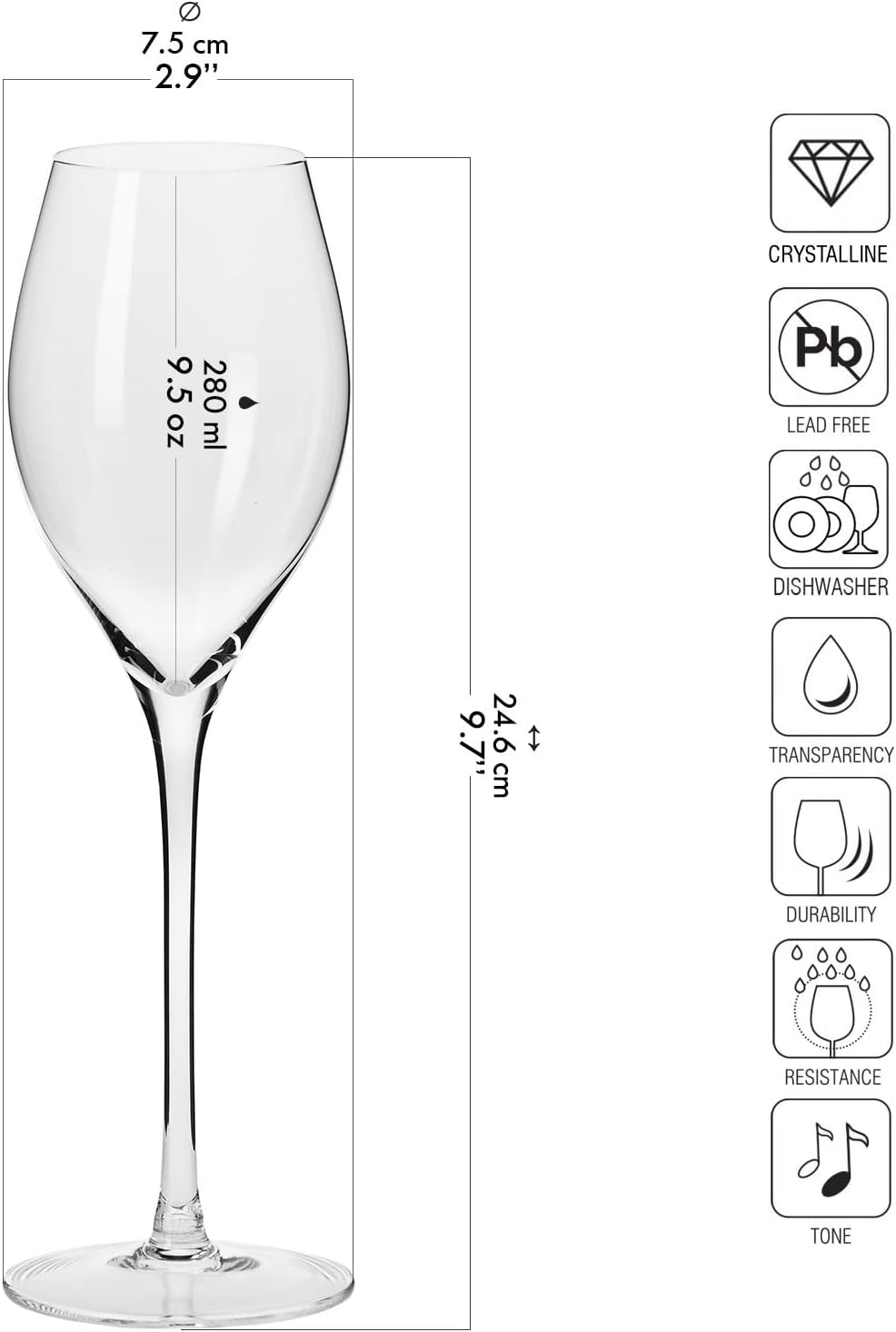 Krosno Champagnergläser Prosecco-Gläser | Set von 6 | 280 ML | Harmony Kollektion | Sektgläser Sektf