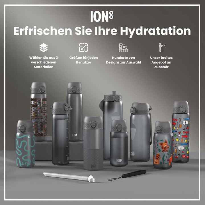 Ion8 1 Liter Trinkflasche, 1000ml, Auslaufsicher, Einhandöffnung, Sichere Verriegelung, Spülmaschine