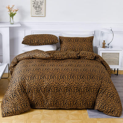 Leoparden Bettwäsche 200x220 cm Leopard Set Leo Braun Gelb Gold Muster Bettwäsche Doppelbett Set 3te