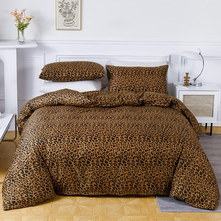 Luofanfei Leopard Bettwäsche 155x220 3teilig Leopardenmuster Braun Gelb Gold Leo Bettwäsche Set Bett