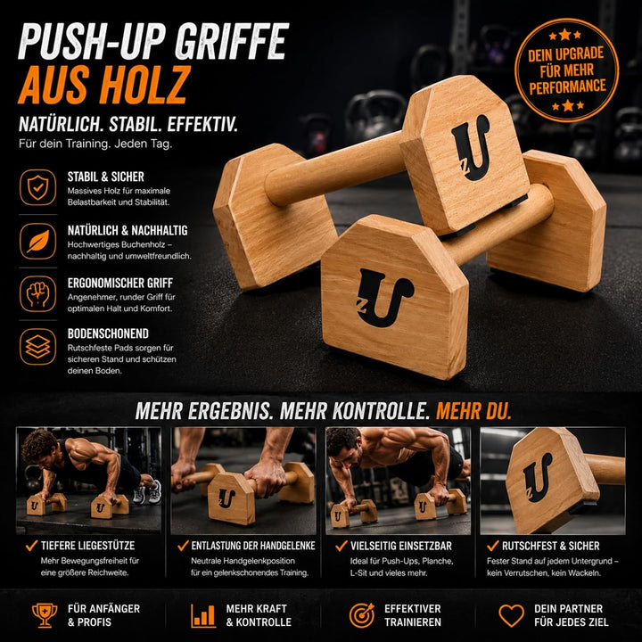 Uzman Parallettes Holz Liegestützgriffe Push Up Bars Calisthenics | Massivholz, rutschfeste Gummifüs