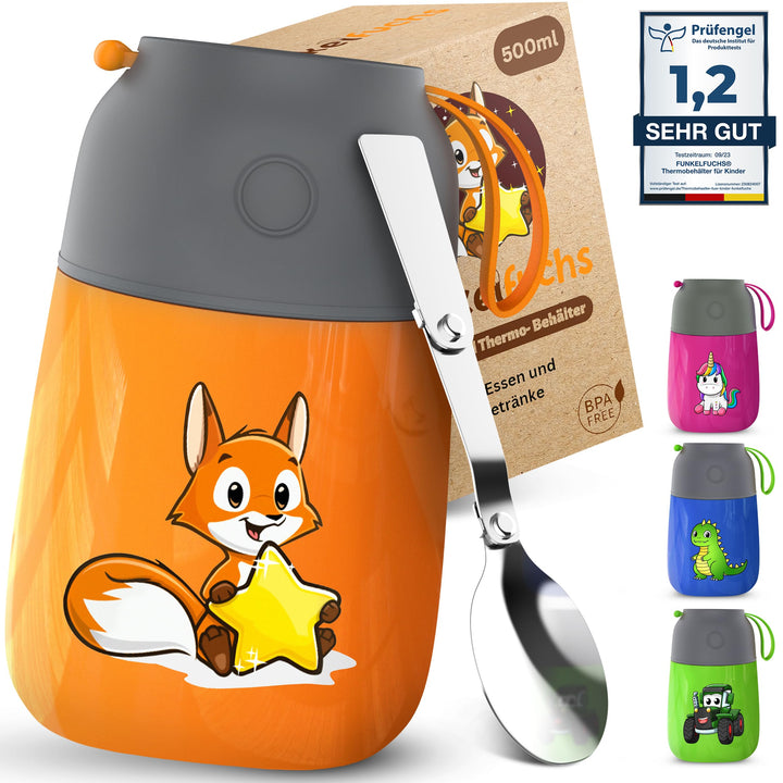 Thermobehälter für Essen Kinder – 500ml, Orange Fuchs – 100% auslaufsicher - Warmhaltebehälter Essen