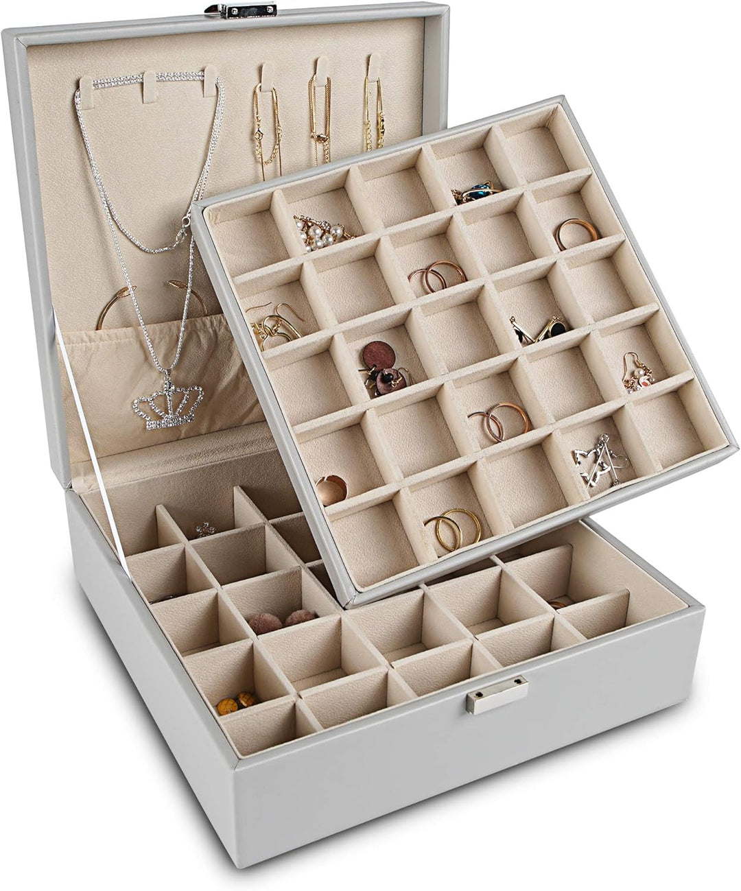 Frebeauty Ohrring-Organizer, klassische Schmuckschatulle, 50 Fächer, doppellagig, Schmuck-Aufbewahru