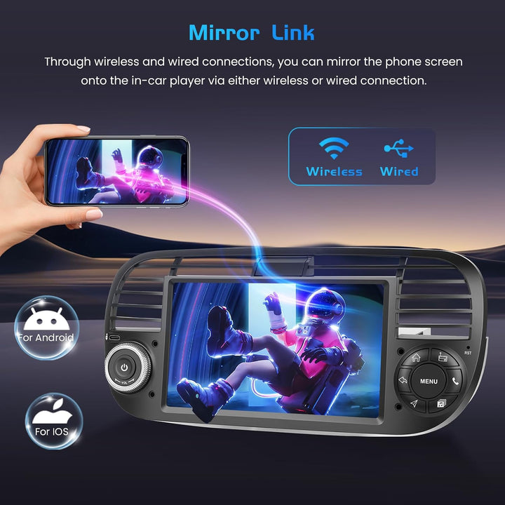 Inefala 4+128G Autoradio für FIAT 500 2007-2015 Android 15 mit 7&