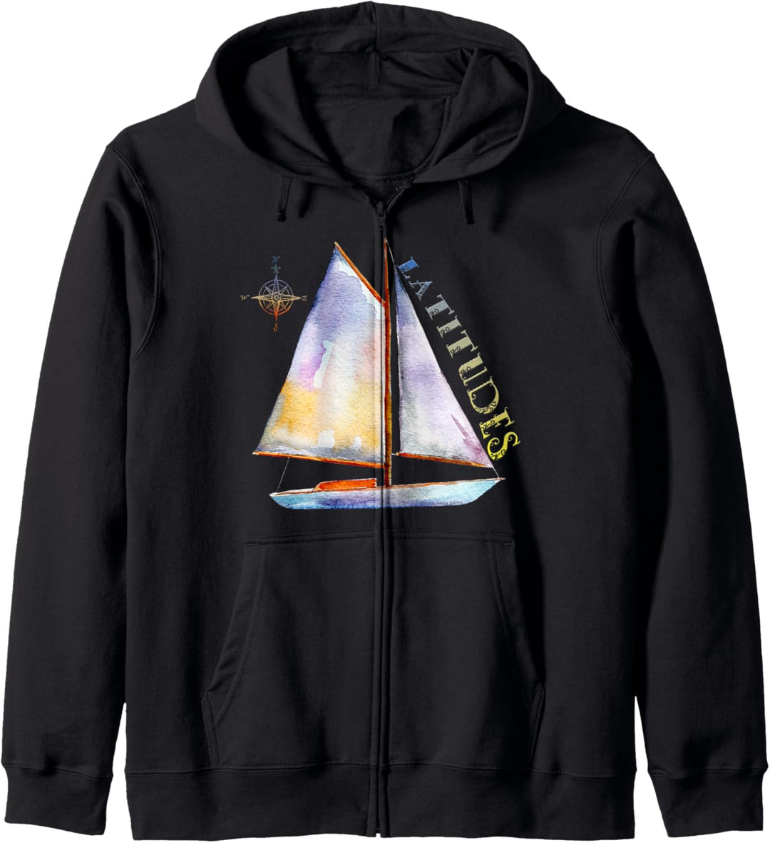 Aquarell-Segelboot mit Kompass und LATITUDES Segeln Kapuzenjacke