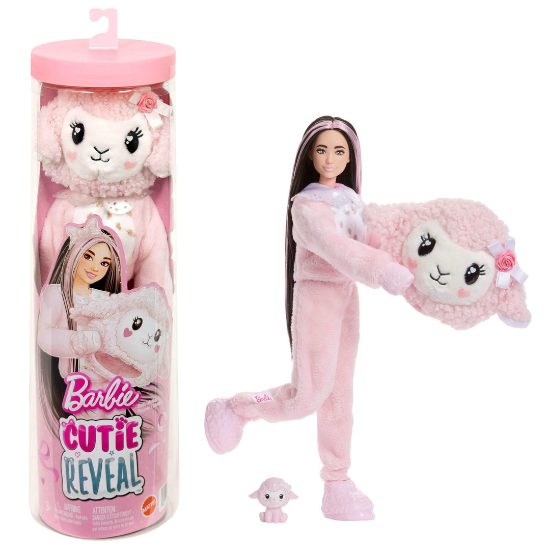 Barbie Cutie Reveal Puppe und Zubehör, Lamm der Cuddly-Reihe mit 10 Überraschungen, inklusive Farbwe