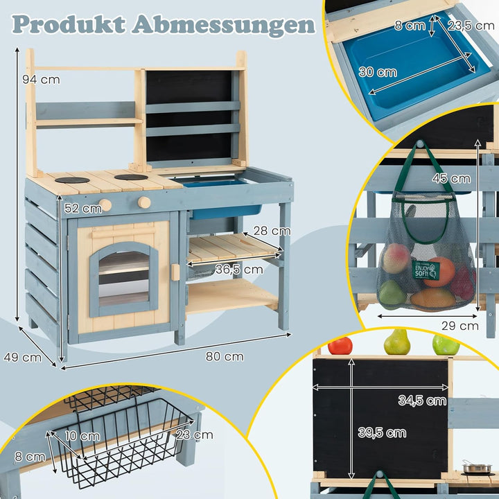 COSTWAY 2 in 1 Kinderküche & Kaufladen, Matschküche Outdoor Kinder, mit Tafel, Metallkörben, Aufbewa