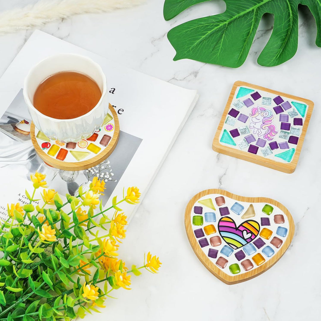 AUAUY 3 Stück Mosaik Bastelset Untersetzer, Mosaiksteine Untersetzer Set, Dekorative Untersetzer Mit