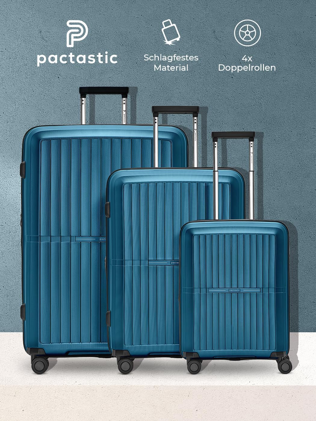 Pactastic Ultra leicht Hartschalen Koffer-Set 3-teilig | Robustes Polypropylen Material | mit Dehnfa