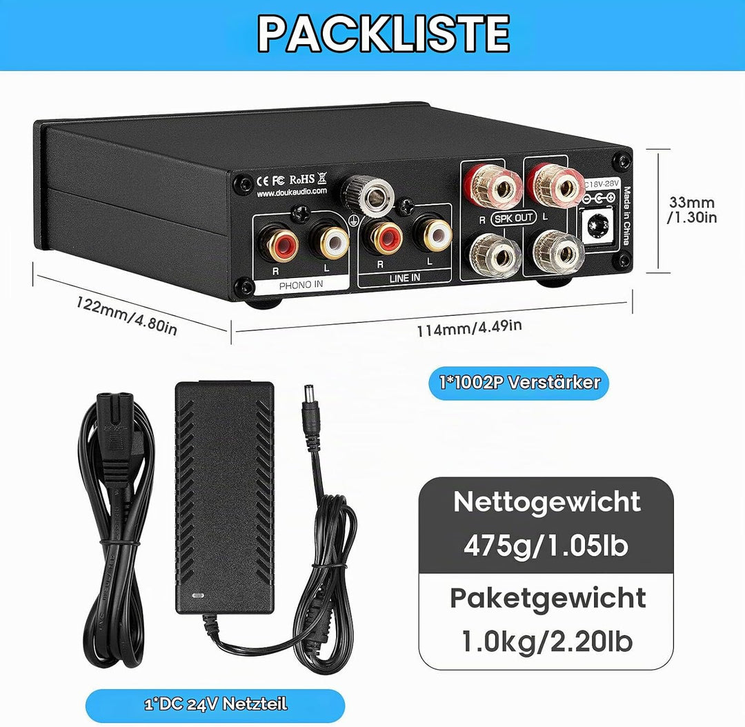 Nobsound 1002P Mini HiFi Stereo Verstärker mit TPA3221 Chip, 2 Kanäle Digitalverstärker, 200W Class