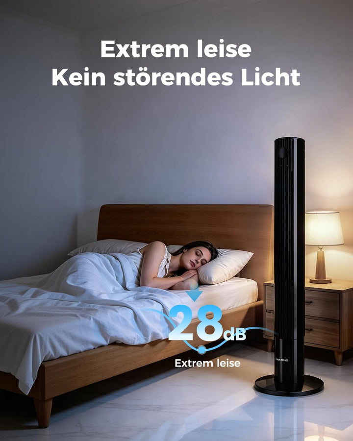 YASHE Turmventilator mit Fernbedienung, 85°-Oszillation, leiser Standventilator (28 dB), 3 Geschwind