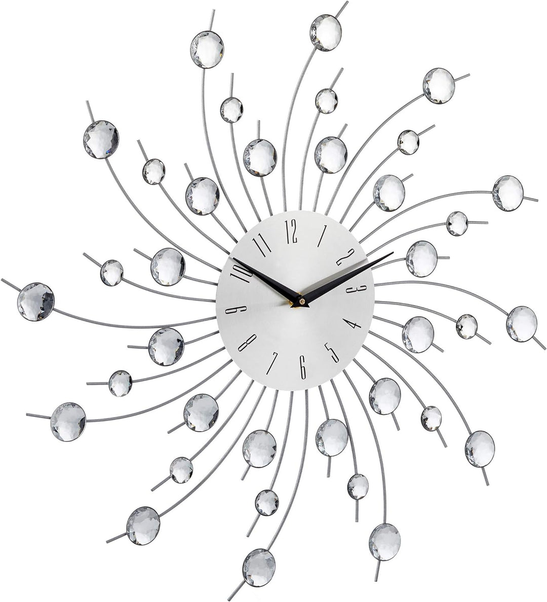 Relaxdays, Silber Wanduhr XL mit Glitzer, Küchenuhr gross, Moderne Wohnzimmeruhr, Analoguhr Wand, 50