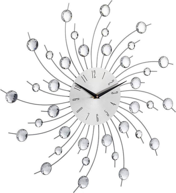 Relaxdays, Silber Wanduhr XL mit Glitzer, Küchenuhr gross, Moderne Wohnzimmeruhr, Analoguhr Wand, 50