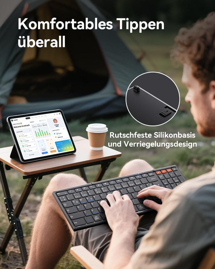 Chesona Faltbare Tastatur und Maus Sets – Ultra Slim 600g mit 2,4 G + Dual-Bluetooth, kompakte kabel