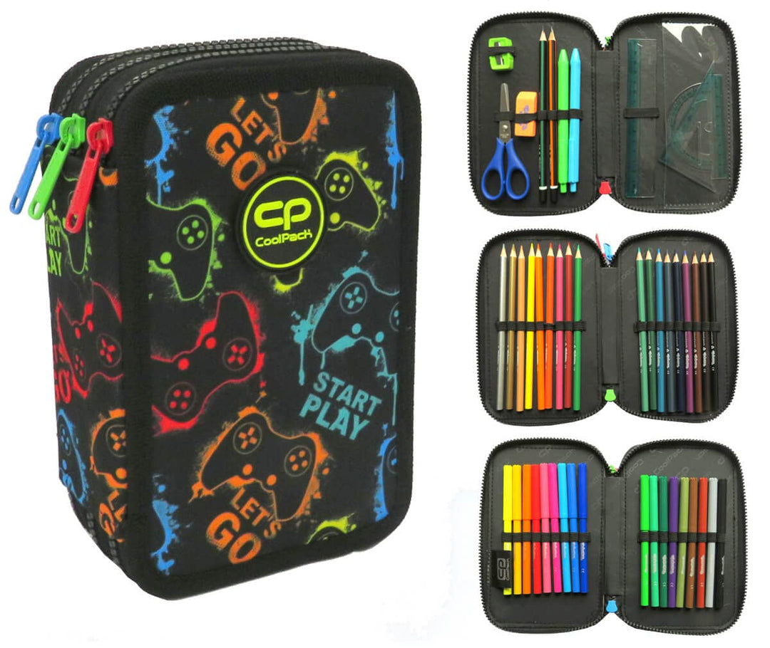CoolPack XXL Federtasche, federmäppchen Junge, Federmappe Federmäppchen gross 44-teilig mit Aufnäher