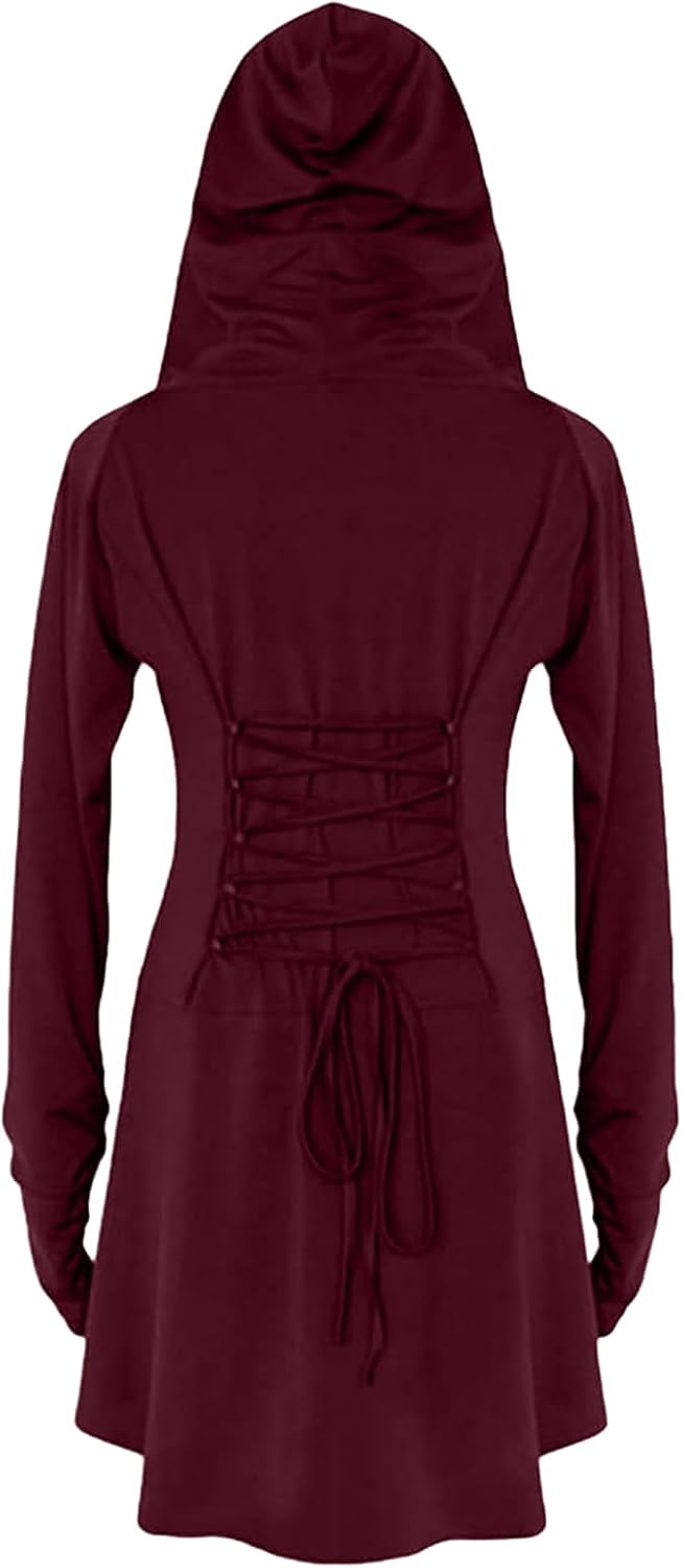 Pianocean Mittelalter Kleidung Damen, Renaissance Kleid, Gothic Kleid，Renaissance Mit Kapuze Langarm