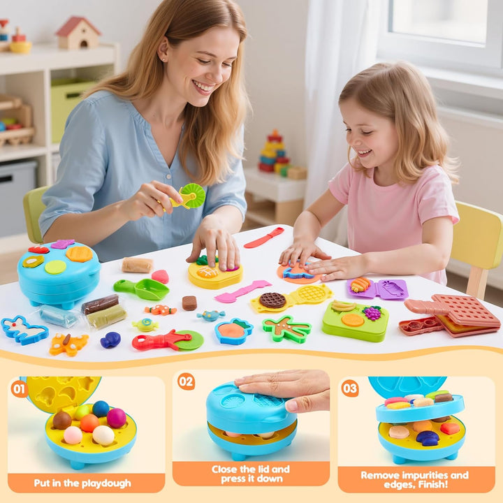 Knete Dough Set für Kinder, 60 Stück Knete Zubehör mit Hamburger Brater, Knetwerkzeug mit Accessoire