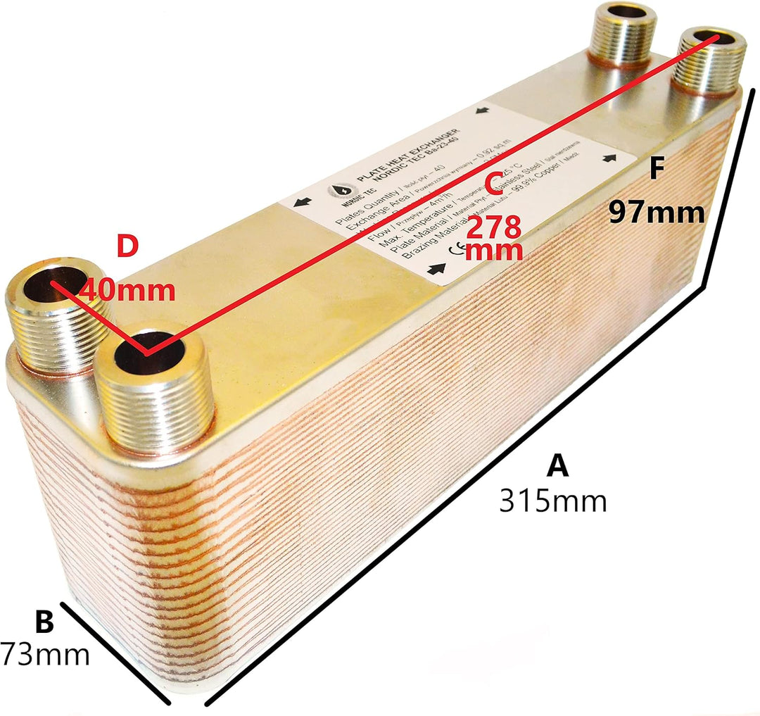 Edelstahl Plattenwärmetauscher Wärmetauscher Nordic Tec Ba-23-40 40 Platten mit Wandbefestigung und