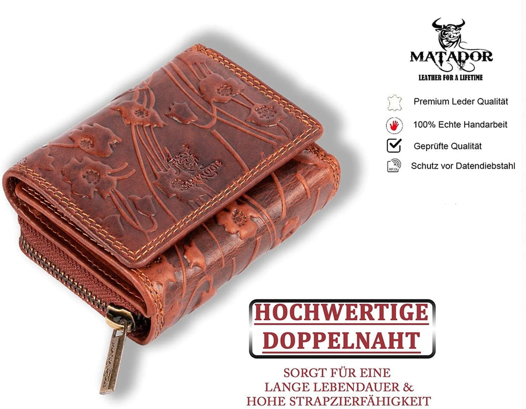 MATADOR 558 Klein Geldbörse Braun Blumen, Braun Blumen