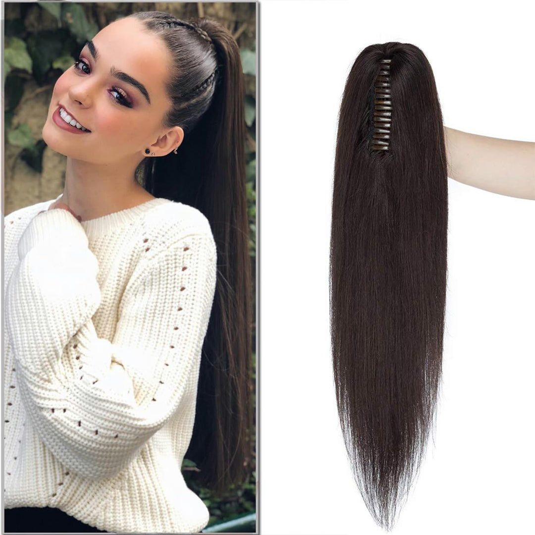 SEGO Ponytail Haarteil Echthaar Zopf Extension mit Klammer Clip in Pferdeschwanz Haarverlängerung 10