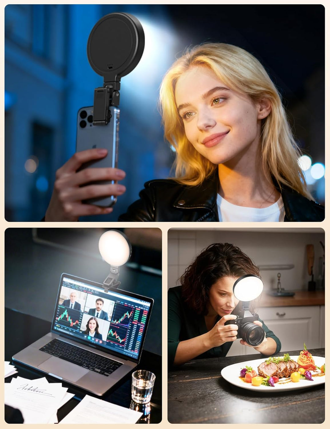 4 Zoll Ringlicht Monitor für Videotelefonie, Handylicht mit USB-aufladbar, Upgrade-Clip für 2 Montag