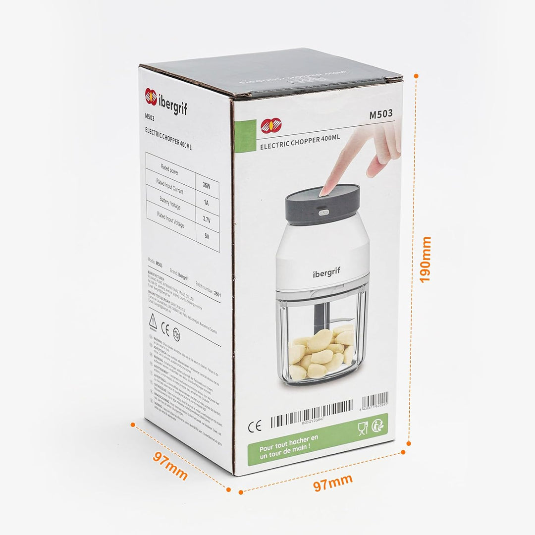 Ibergrif M503 Multizerkleinerer Elektrisch,Zerkleinerer Elektrisch 400ml, USB-Aufladung, Portabilitä