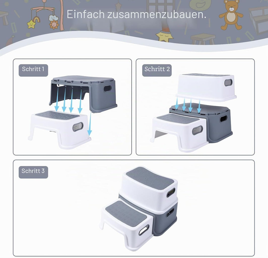 Tritthocker Kinder 2 Stufen, Zweistufiger Robuster Hocker Stabil &amp; Leicht, Tritthocker für Badezimme