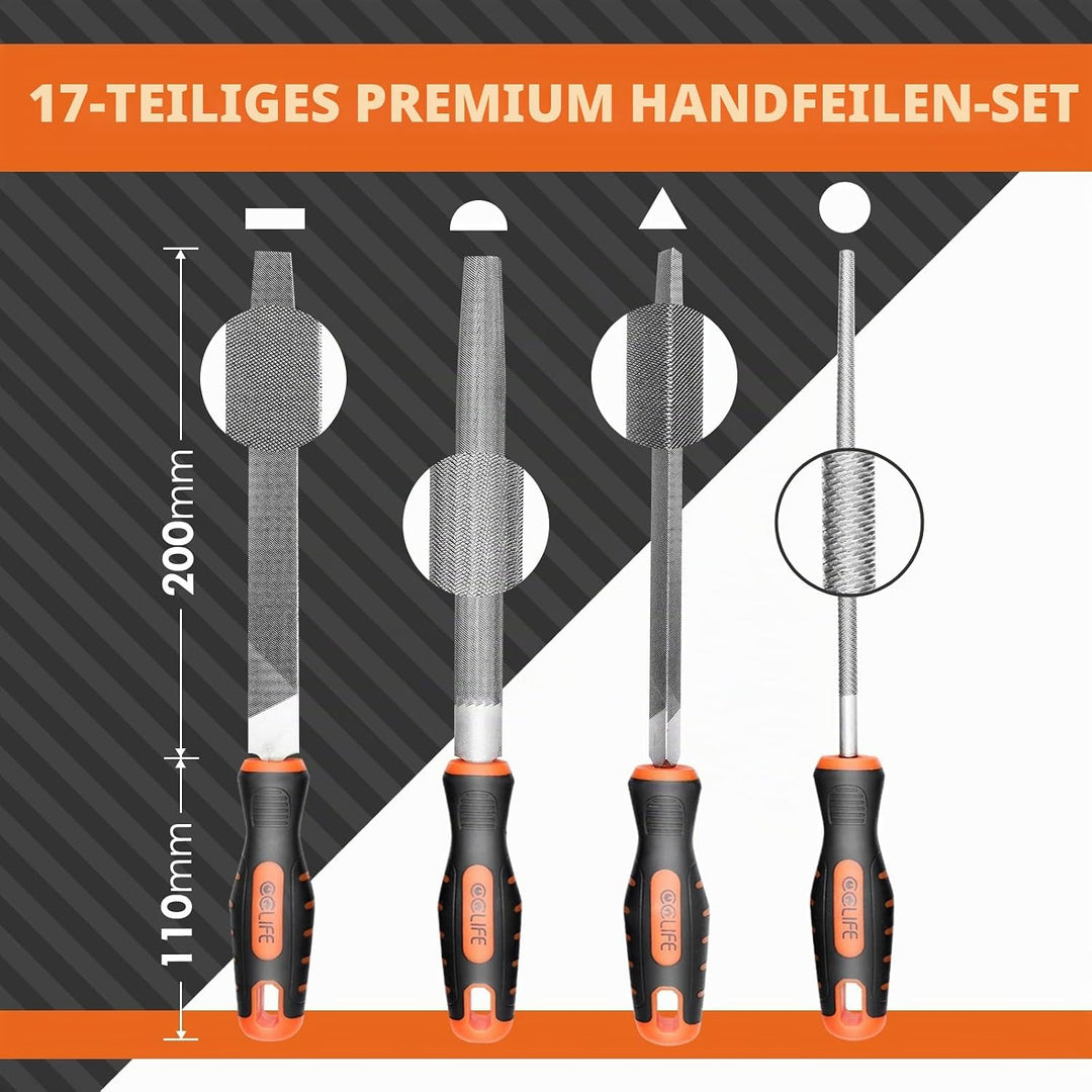 CCLIFE Feilenset 17tlg Profi Werkstattfeilen Set enthält 4tlg Grosse Metallfeilen, 12tlg Klein Nadel