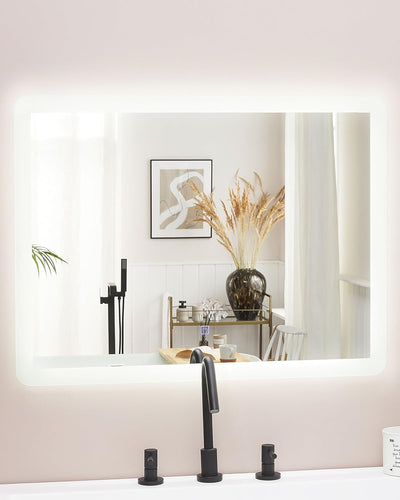 Beliani Badspiegel Silber LED-Beleuchtung rechteckig 80x60 cm Antibeschlagsystem Corroy