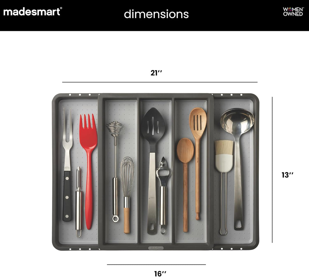madesmart Erweiterbares Utensilien-Tablett – Granit, klassische Kollektion, 5 Fächer, Küchen-Organiz
