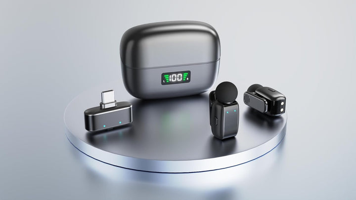 KO-Star Kabelloses Ansteckmikrofon M-250 (2er-Set mit Ladecase, USB-C Empfänger) – Funkmikrofon Hand