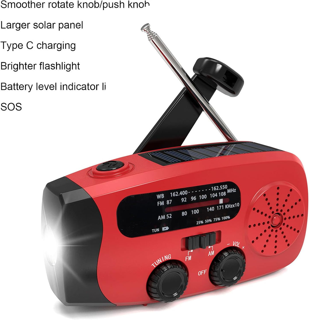 Bewinner Notfallkurbel Radio NOAA AM FM WB Wetteralarm, Solar Hand Crank Tragbares Radio mit LED -Ta