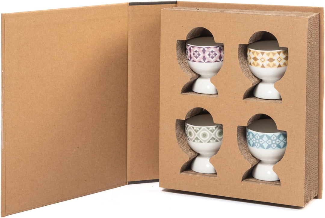 H&H Set mit 4 Eierschalen aus Porzellan, 5 x 5 cm, Geschenkbox Set mit 4 Eierbechern, Set mit 4 Eier