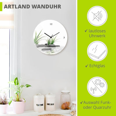 ARTLAND Wanduhr ohne Tickgeräusche Glas Funkuhr Ø 30 cm Rund Lautlos 3 D Steine Steine Funkuhr, Stei