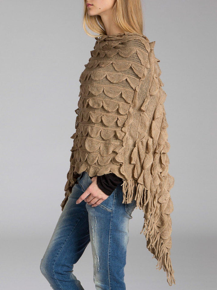 Caspar PON007 Damen Fransen Poncho Einheitsgrösse schlamm, Einheitsgrösse schlamm