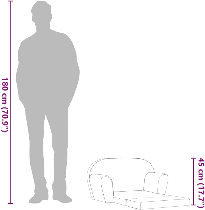 vidaXL Kindersofa mit Bettfunktion Sessel Schlafsofa Lounge Kinderzimmer Grau schlichtes Grau, schli