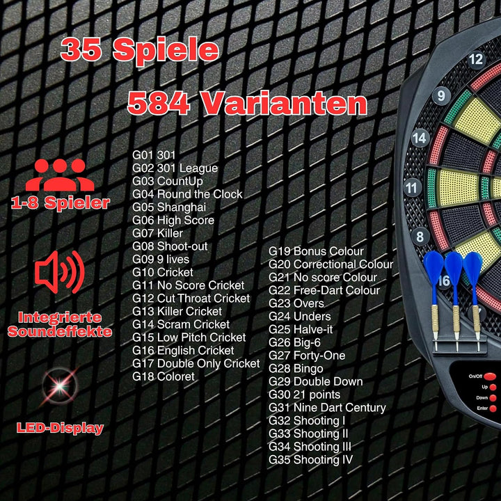 Carromco 92445 Dartboard STRIKER-401 - Elektronische Dartscheibe mit Pfeilen, Dart Set für 44204 Spi