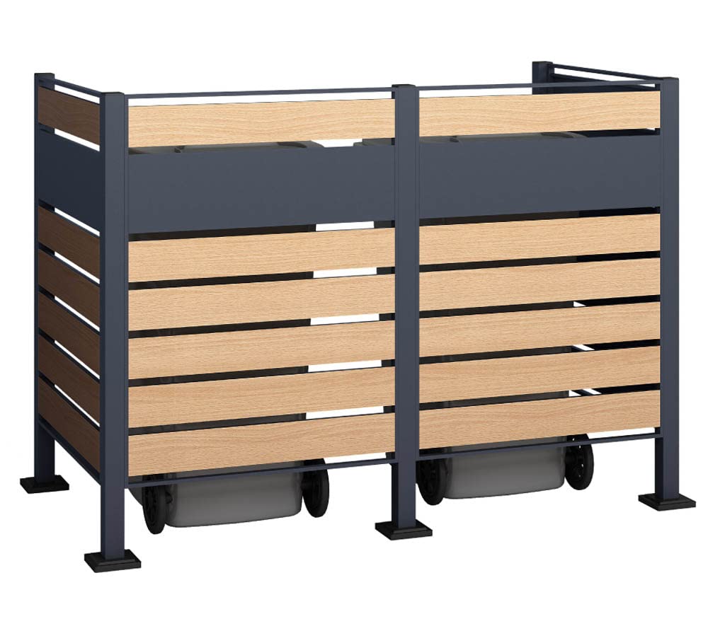 WESTMANN 2er Mülltonnenverkleidung Planum | Metall 160x80x120 cm Grau/Braun | Mülltonnen Sichtschutz