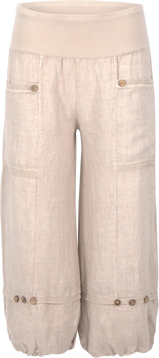 Malito Damen Hose aus Leinen - Stoffhose in Uni Farben - Freizeithose für den Strand - Chino - Capri