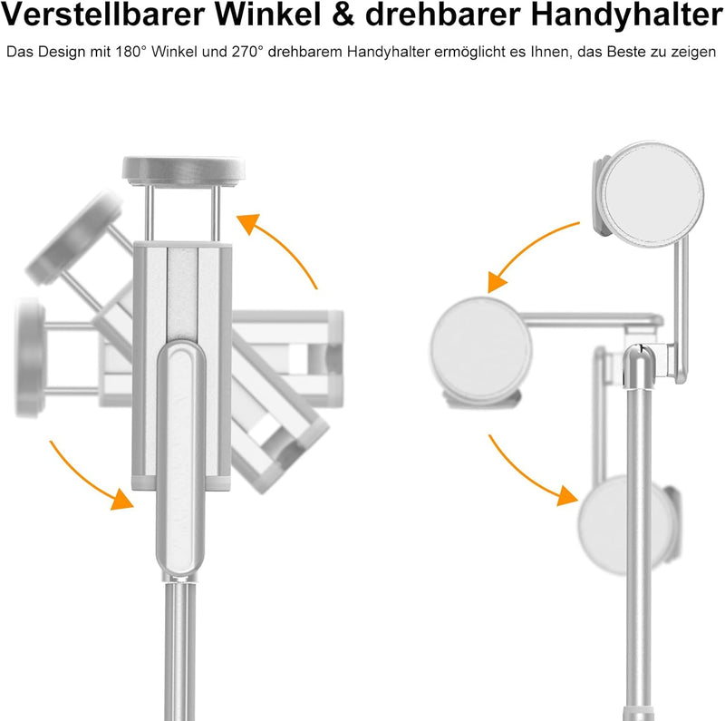 ATUMTEK Bluetooth Selfiestick Stativ, Mini Erweiterbar 3 in 1 Selfie Stange aus Aluminium mit Kabell